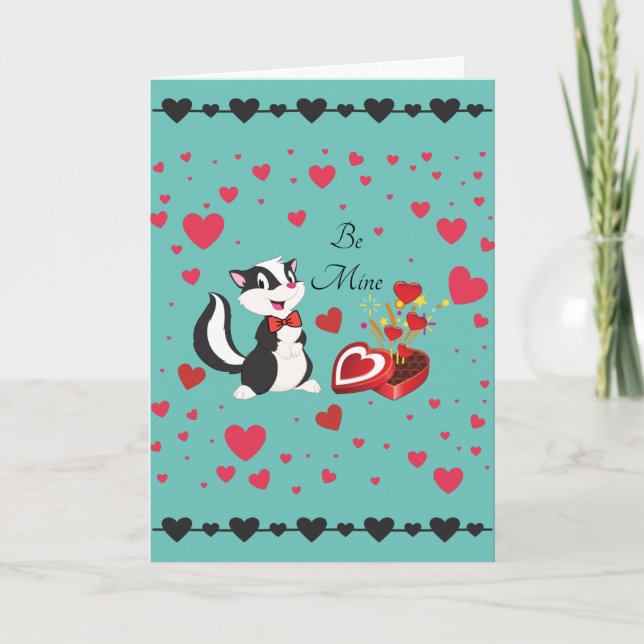 Skunk Happy Valentine's Day Cute Hearts Colourful Holiday Card (Front)