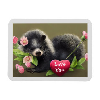 Skunk Hugging Flowers Love You Magnet