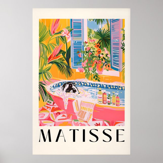 Skunk in Bathtub Art Print Mid-Century Pink (Front)