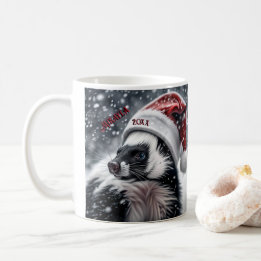 Skunk in Santa Hat Ceramic Ornament Coffee Mug