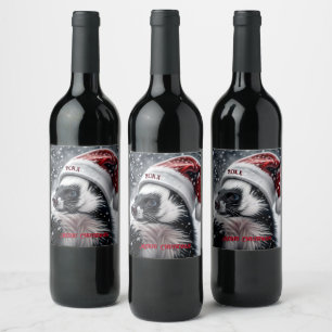 Skunk in Santa Hat  Ceramic Ornament Wine Label