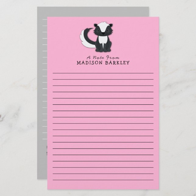 Skunk Kid's Cute Woodland Animal Stationery (Front/Back)