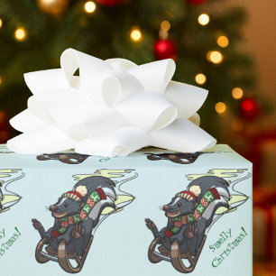 Skunk On Sled Smelly Christmas Sledging Cartoon Wrapping Paper