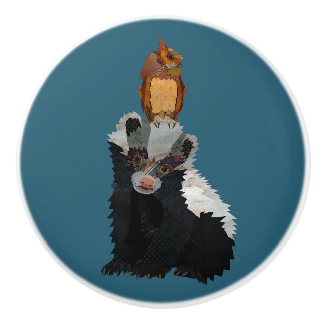 SKUNK & OWL CERAMIC KNOB (Front)