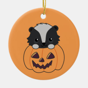 Skunk Pumpkin Cute Skunks Happy Halloween Ceramic Tree Decoration