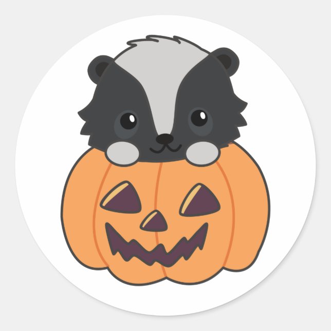 Skunk Pumpkin Cute Skunks Happy Halloween Classic  Round Sticker (Front)