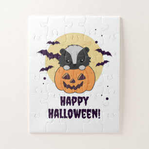 Skunk Pumpkin Cute Skunks Happy Halloween Jigsaw Puzzle