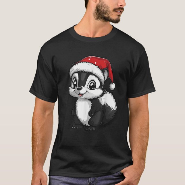 Skunk Santa Hat Xmas Boys Girls Kids Skunk Lovers  T-Shirt (Front)