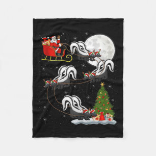 Skunk Santa Sleigh Flying Funny Magical Christmas  Fleece Blanket