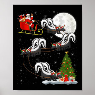 Skunk Santa Sleigh Flying Funny Magical Christmas  Poster