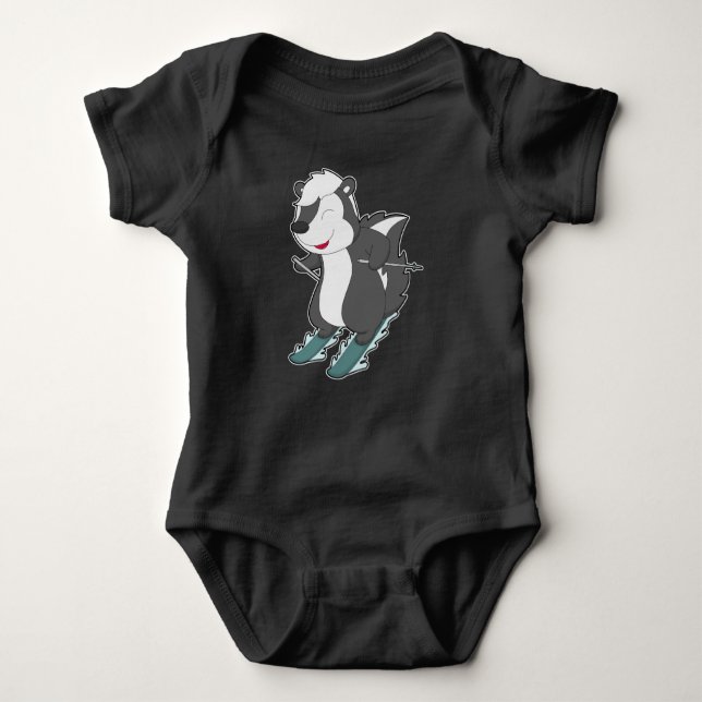 Skunk Skier Ski Baby Bodysuit (Front)