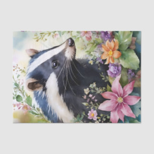 Skunk Watercolor Floral Art Tissue Paper