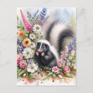 Skunk Wildflower Watercolor Art Postcard