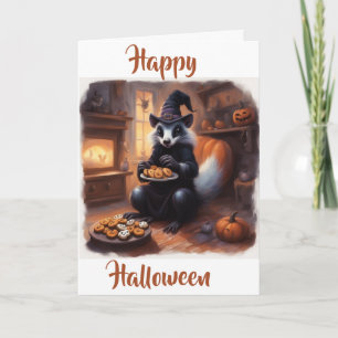 Skunk Witch Halloween and cookies Holiday Card