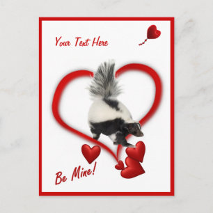 Skunks - Be Mine Customisable Valentines Day Holiday Postcard