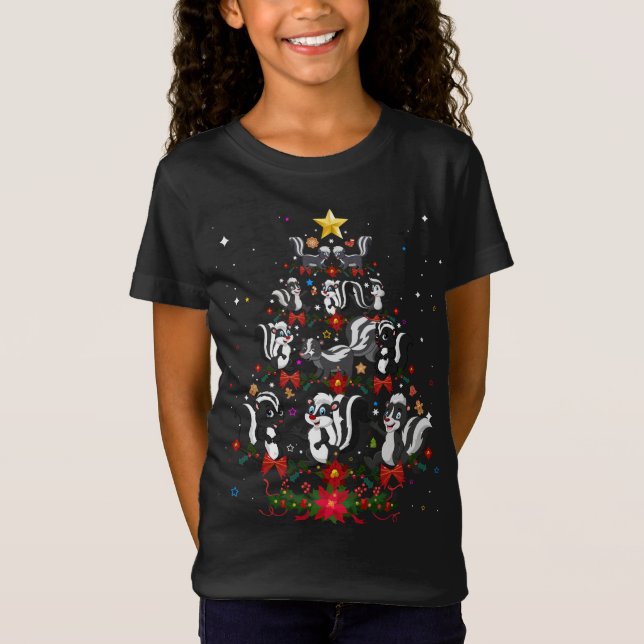 Skunks Xmas Tree Gift Santa Hat Skunks Christmas T-Shirt (Front)