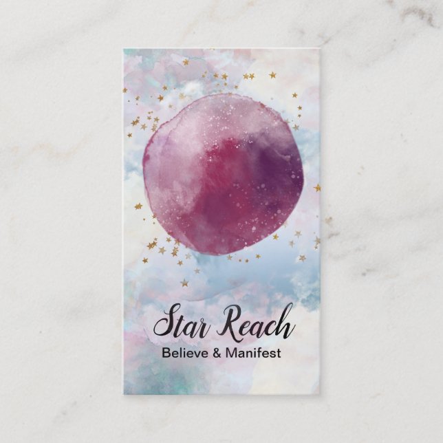 *~* Sky Abstract Cosmo Stars Watercolor Universe Business Card (Front)