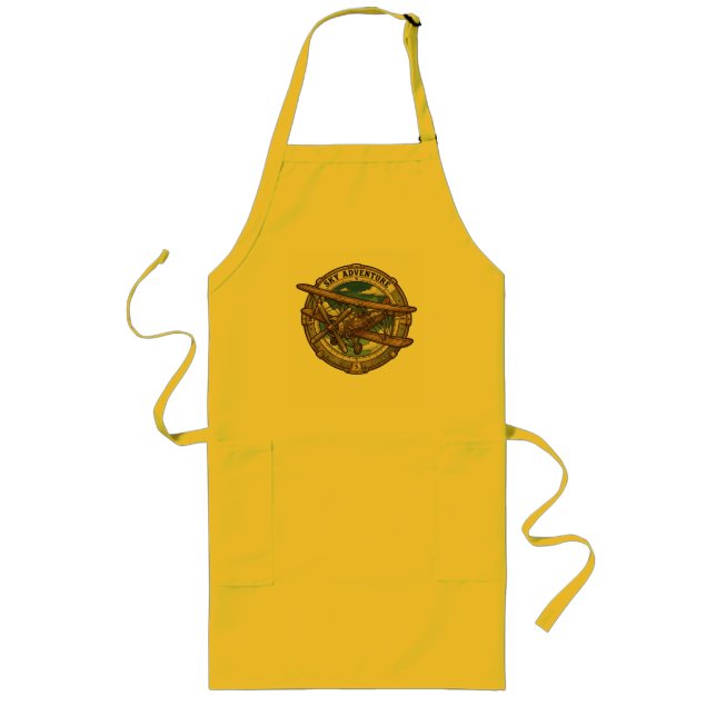 Sky Adventure Vintage Steampunk Biplane Long Apron (Front)