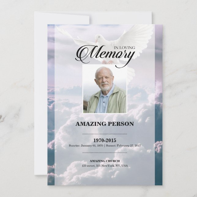 Sky and Dove Funeral Prayer Card Template (Front)