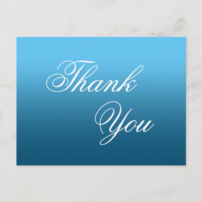 Sky and Ocean Blue Ombre Calligraphy Thank You Postcard (Front)