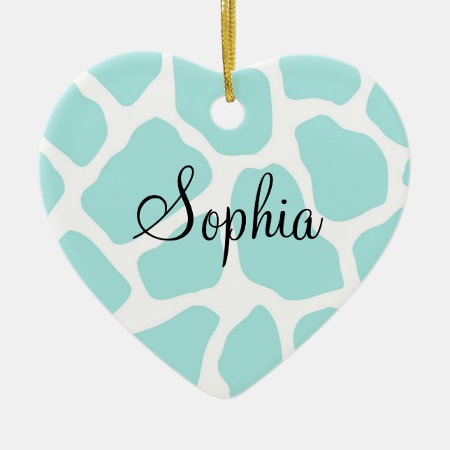 Sky and White Giraffe Print Ceramic Tree Decoration (Front)