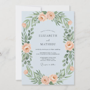 Sky Apricot Wreath Wedding Invitation