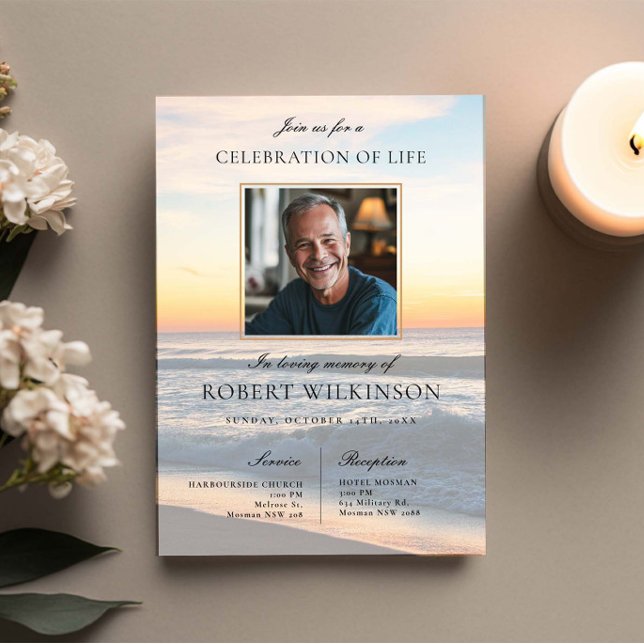 Sky Beach celebration of life Funeral Photo Invitation (Creator Uploaded)