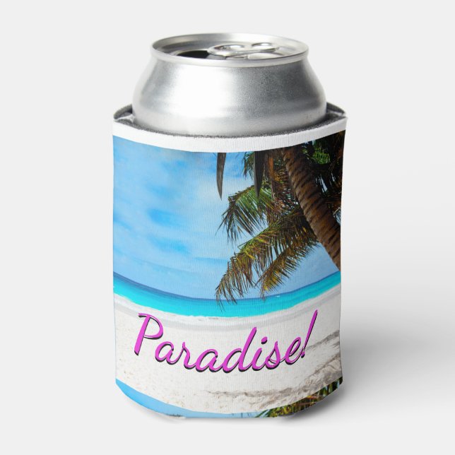 Sky, beach, palm trees - Paradise! Can Cooler (Can Front)