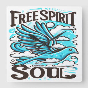 Sky Bird with Free Spirit and Soul Square Wall Clock