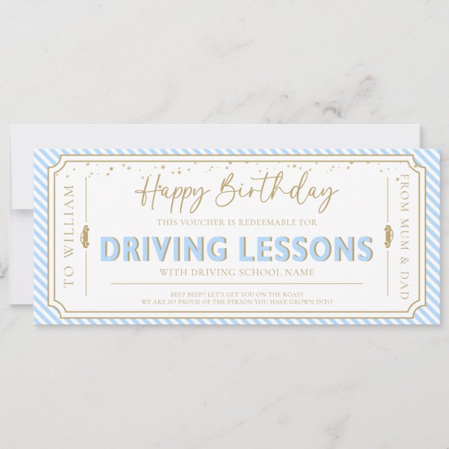 Sky Birthday Driving Lessons Gift Voucher Card (Front)