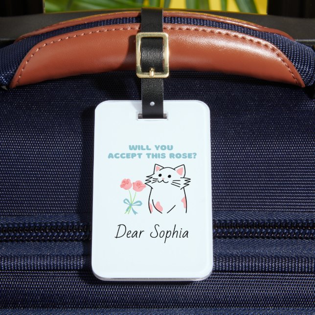 Sky Blue Adorable Cat&Rose Luggage Tag (Front Insitu 2)