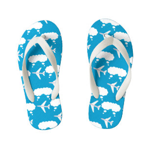 Sky Blue Aeroplane Pattern Kid's Jandals