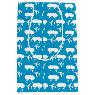 Sky Blue Aeroplane Pattern Medium Gift Bag