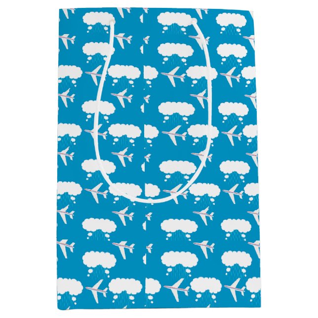 Sky Blue Aeroplane Pattern Medium Gift Bag (Front)