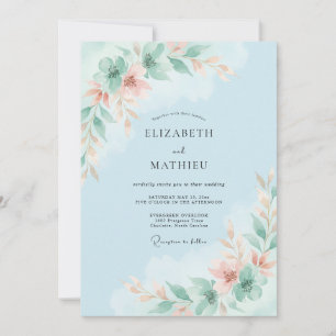 Sky Blue Airy Blossom Wedding Invitation