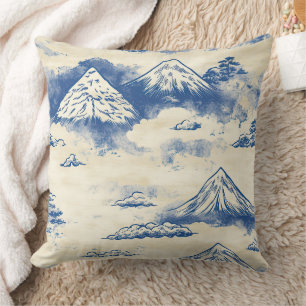 Sky Blue Alpine Mountain Scenic Watercolor Cushion