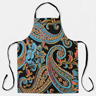 Sky Blue and Autumn Orange Vintage Paisley Apron