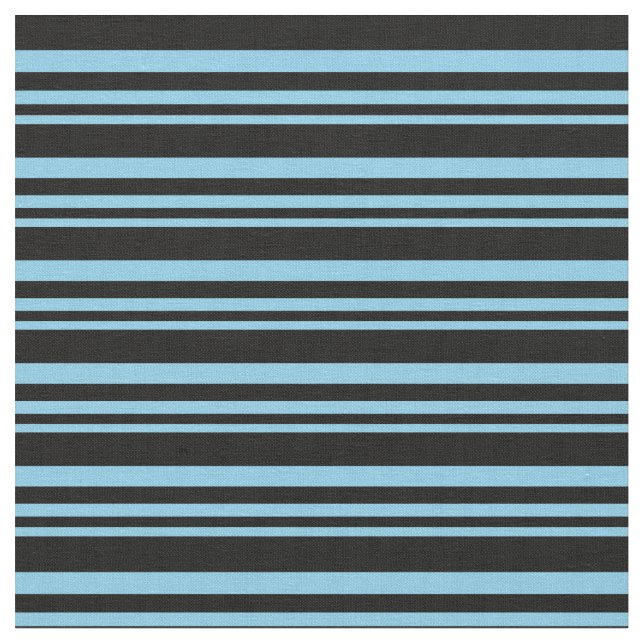 Sky Blue and Black Coloured Striped/Lined Pattern Fabric (Close Up)