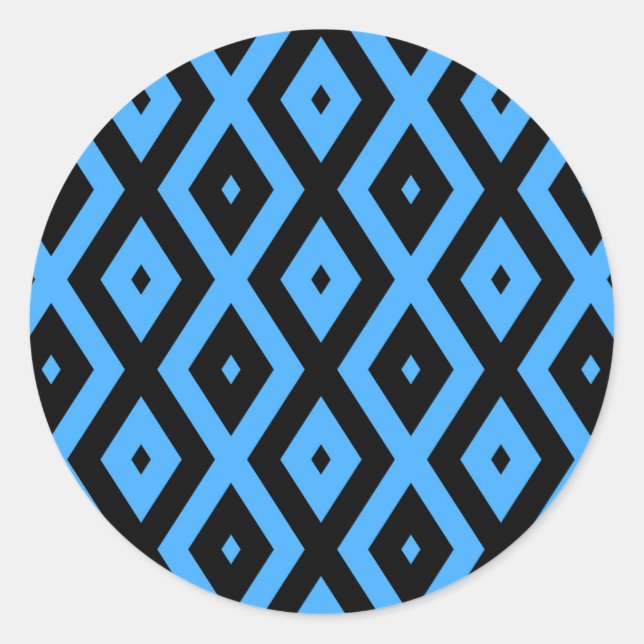 Sky blue and black diamond pattern classic round sticker (Front)