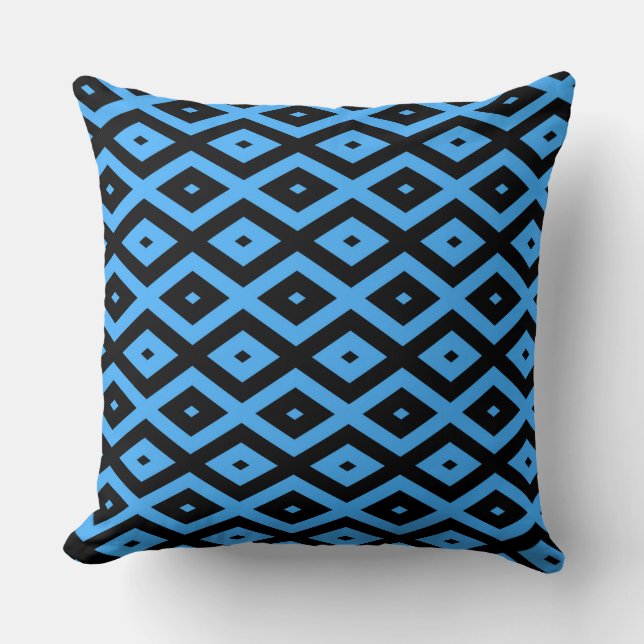 Sky blue and black diamond pattern cushion (Front)