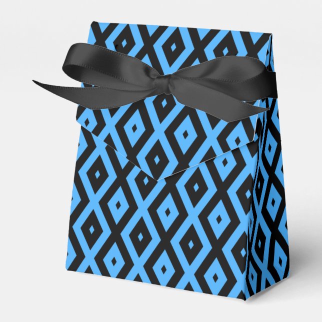 Sky blue and black diamond pattern favour box (Front Side)