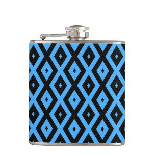 Sky blue and black diamond pattern hip flask