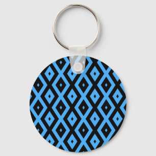 Sky blue and black diamond pattern key ring