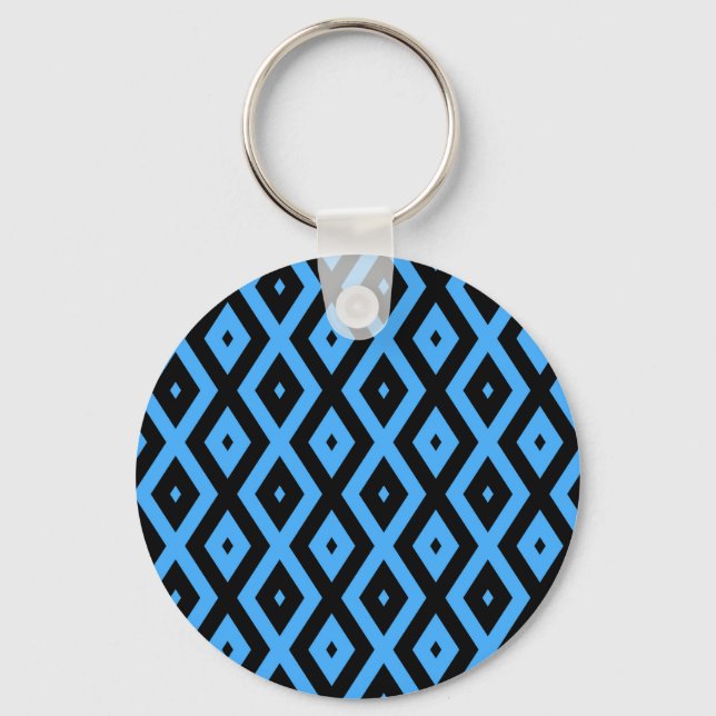 Sky blue and black diamond pattern key ring (Front)
