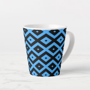 Sky blue and black diamond pattern latte mug