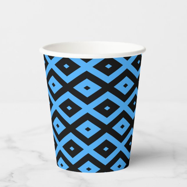 Sky blue and black diamond pattern paper cups (Front)