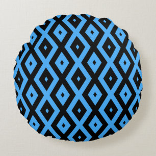 Sky blue and black diamond pattern round cushion