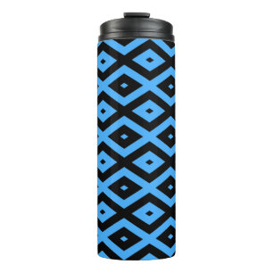 Sky blue and black diamond pattern thermal tumbler