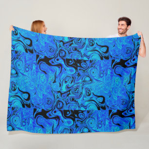 Sky Blue and Black Fire Stone Fleece Blanket