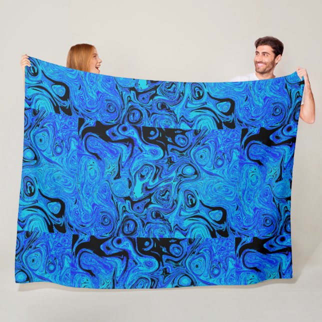 Sky Blue and Black Fire Stone Fleece Blanket (In Situ)